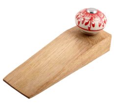 Red Zinnia Flower Ceramic Wooden Door Stopper